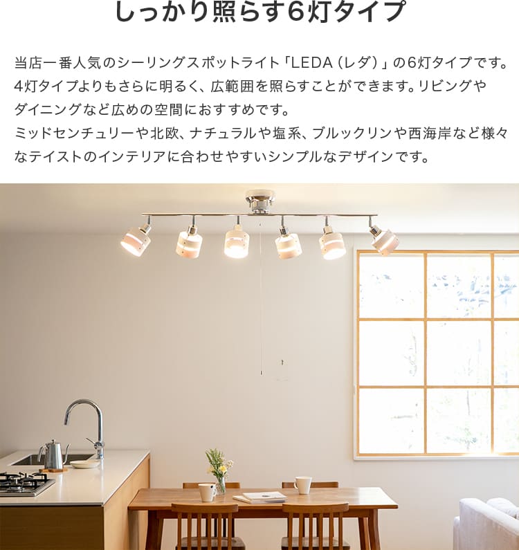 照明 LED 対応 シーリングライト スポットライト 6灯 レダ