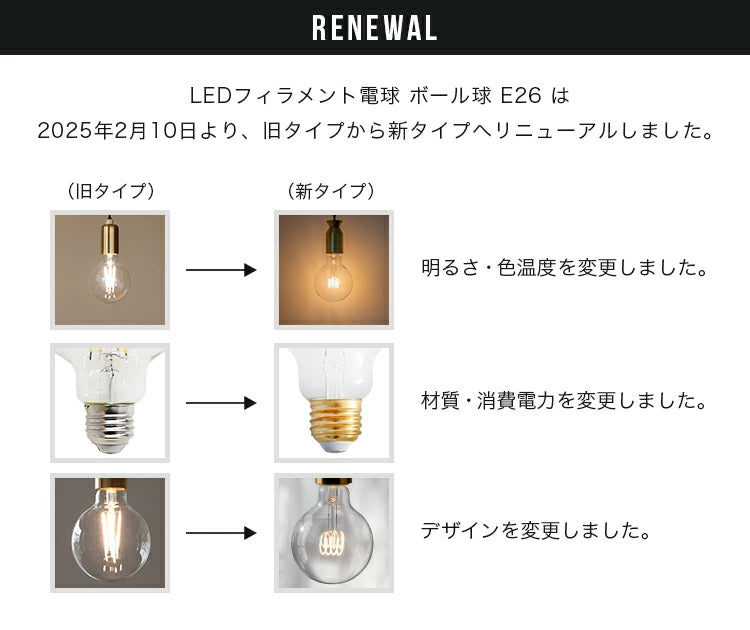 LEDフィラメントボール電球 E26 非調光 ■電球色 6個セット